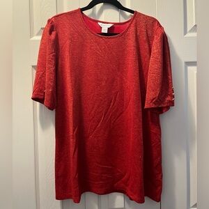 Liz Claiborne Red Gold sparkly blouse with gold buttons
